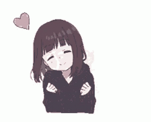 Cartoon Girl Hugging Herself With Heart Behind GIF
