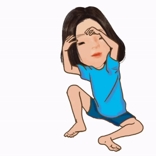 Cartoon Girl In Blue Shirt Stretching Legs GIF