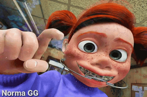 Cartoon Girl in Braces and Purple Shirt Norma Gg