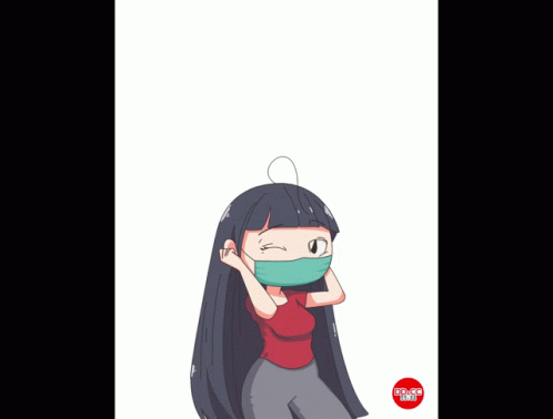 Cartoon Girl in Face Mask With Virus Coming Out of Head