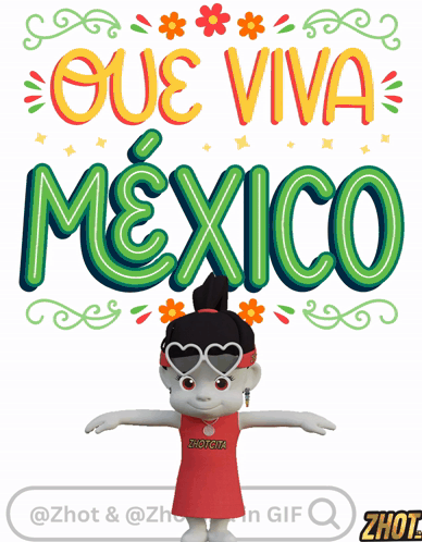 Cartoon Girl In Front Of Mexico Sign GIF