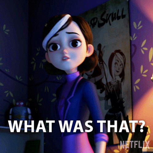 Cartoon Girl in Front of Poster Saying What Was That