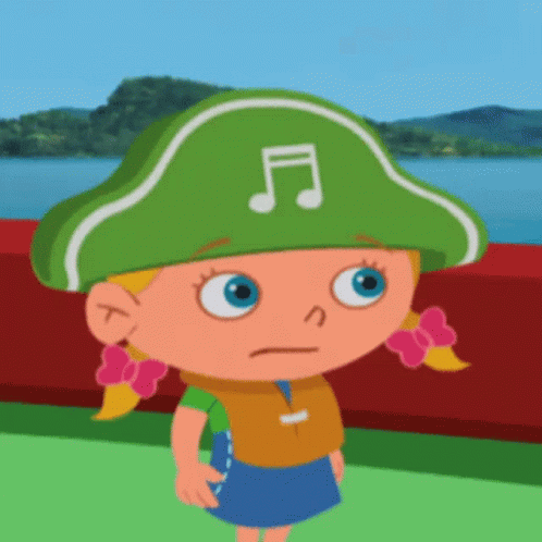 Cartoon Girl in Green Pirate Hat