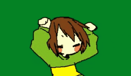 Cartoon Girl In Green Sweater With Hands Up GIF