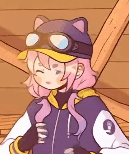 Cartoon Girl In Hat And Goggles By Wooden Wall GIF