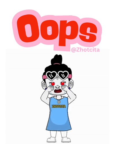 Cartoon Girl in Heart Sunglasses Saying Oops