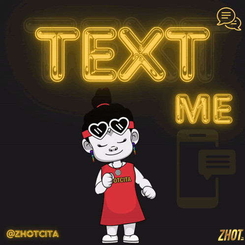 Cartoon Girl in Heart Sunglasses Saying Text Me