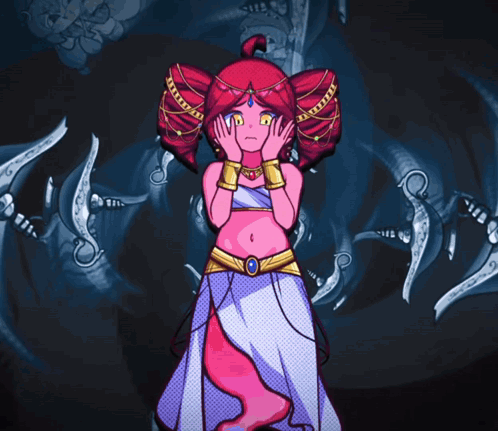 Cartoon Girl in Pink and Purple Dress