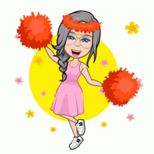 Cartoon Girl In Pink Dress Holding Pom Poms GIF