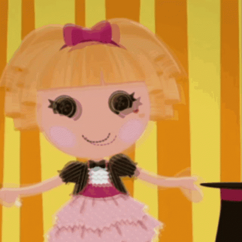 Cartoon Girl In Pink Dress Holding Stuffed Owl GIF