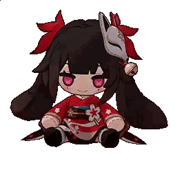 Cartoon Girl in Purple Kimono and Fox Mask