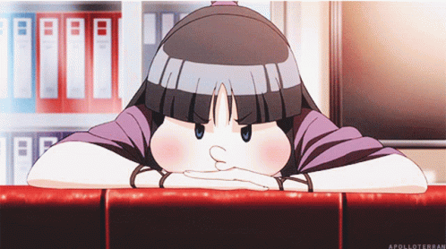 Cartoon Girl In Purple Shirt Leaning On Red Ledge GIF