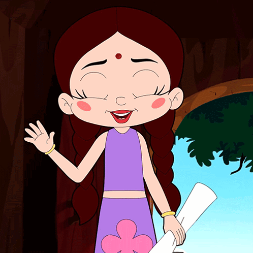 Cartoon Girl In Purple Top And Pink Skirt Holding Paper GIF