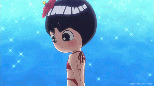 Cartoon Girl In Red Bikini With Flower In Hair GIF