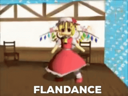 Cartoon Girl in Red Dress Dancing With Word Flandance