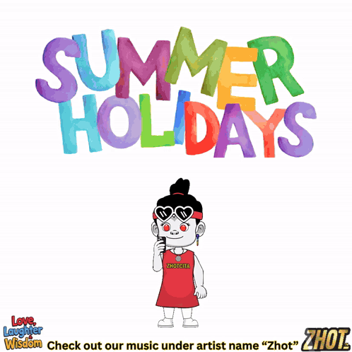 Cartoon Girl in Red Dress Summer Holidays