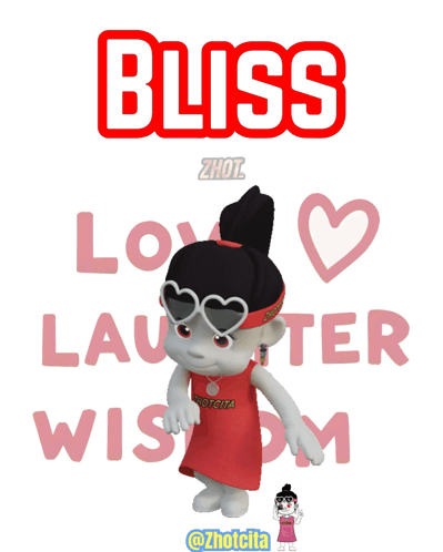 Cartoon Girl in Red Headband Saying Bliss