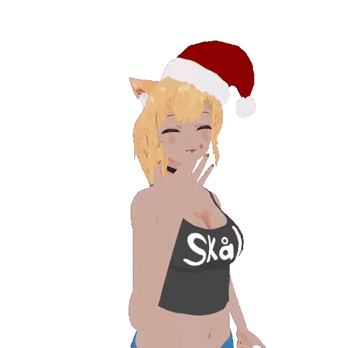 Cartoon Girl in Santa Hat and Ska Tank Top