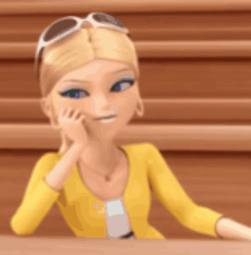 Cartoon Girl in Sunglasses and Yellow Jacket Hand on Face