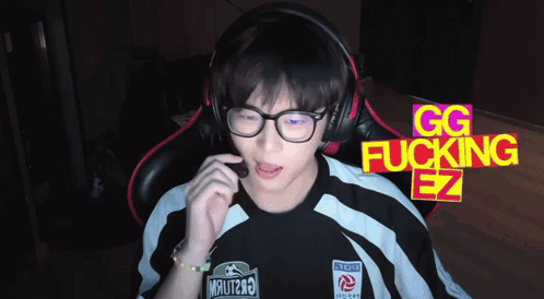 Cartoon Girl in Sunglasses and Yellow Top Saying GG EZ
