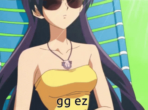 Cartoon Girl in Sunglasses and Yellow Top Saying GG EZ