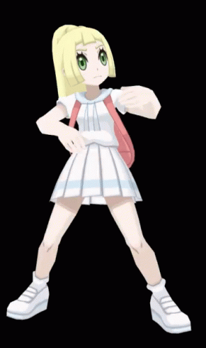 Cartoon Girl in White Dress With Pink Backpack
