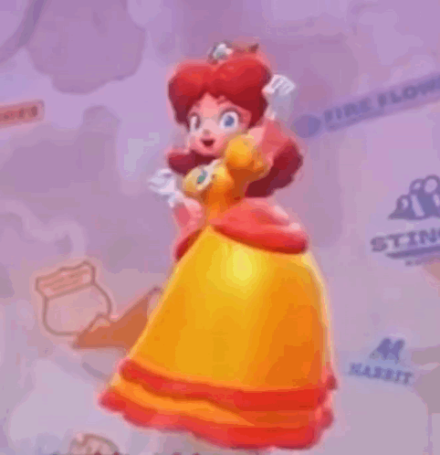 Cartoon Girl In Yellow And Red Dress On Purple Background GIF