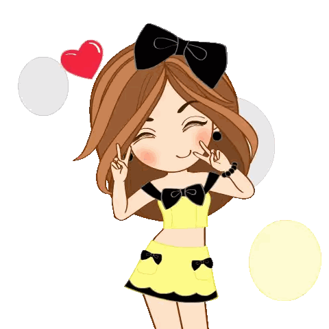 Cartoon Girl in Yellow Dress Giving Peace Sign