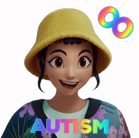 Cartoon Girl in Yellow Hat and Purple Jacket With Word Autism