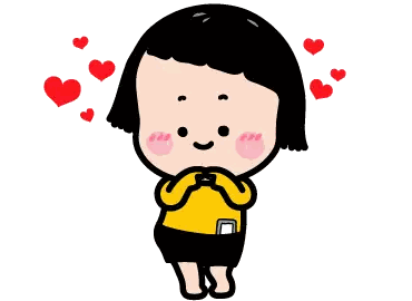 Cartoon Girl in Yellow Shirt and Black Skirt Surrounded by Red Hearts