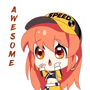 Cartoon Girl in Yellow Speed Hat Says Awesome