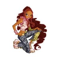 Cartoon Girl Kneeling in Jeans and Pink Top