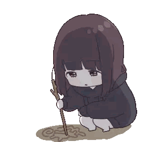 Cartoon Girl Kneeling with Stick