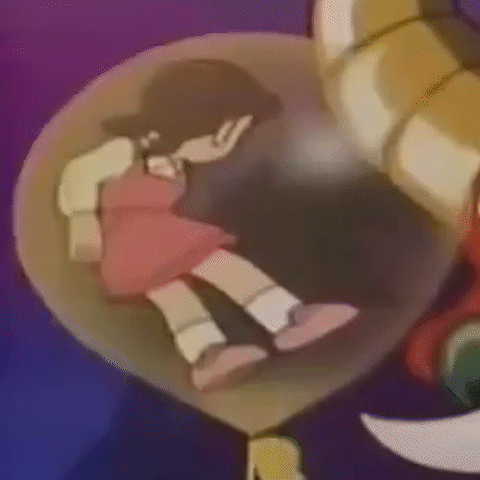 Cartoon Girl Laying in Heart Shaped Balloon