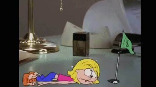 Cartoon Girl Laying Next to Green Flag Saying 18