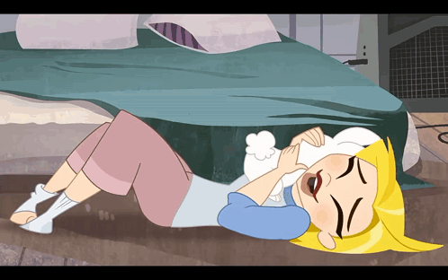 Cartoon Girl Laying on Floor With Pillow
