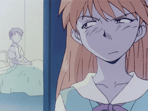 Cartoon Girl Looking at Boy in Bed