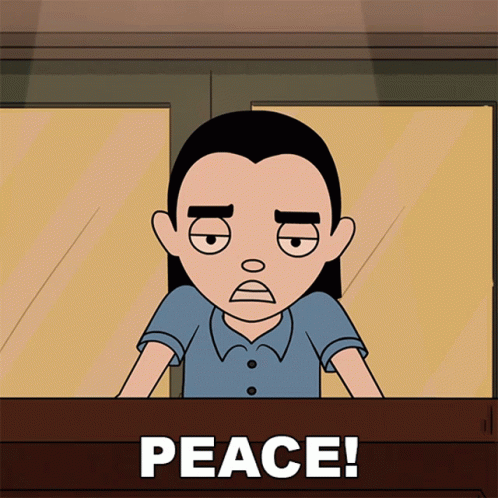 Cartoon Girl Looking Out Window Saying Peace