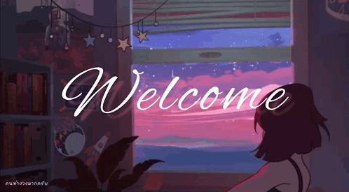 Cartoon Girl Looking Out Window With Welcome