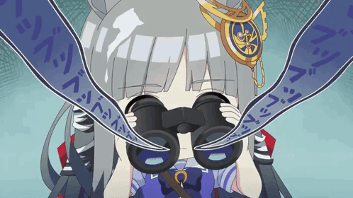 Cartoon Girl Looking Through Binoculars With Chinese Writing