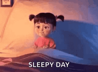 Cartoon Girl Lying in Bed Sleepy Day