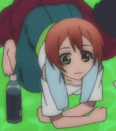 Cartoon Girl Lying on Grass Holding Bottle