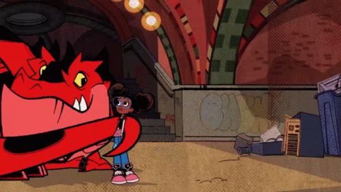 Cartoon Girl Next to Red Graffiti Monster