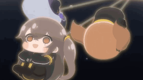 Cartoon Girl Next to Stuffed Animal Hanging from Rope