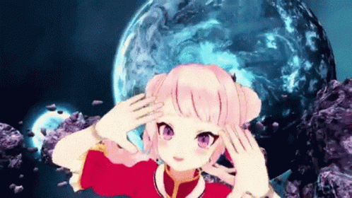 Cartoon Girl Pink Hair Purple Eyes Before Planet