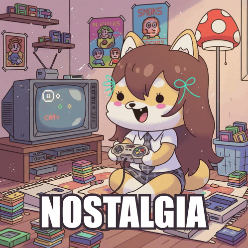 Cartoon Girl Playing Video Game Nostalgia GIF