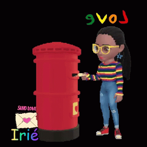 Cartoon Girl Red Mailbox Heart Send Love