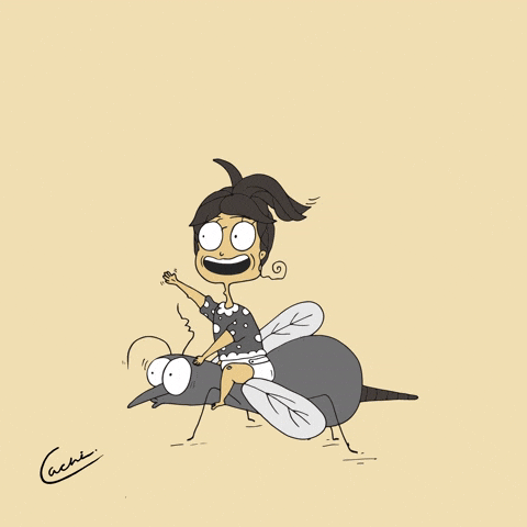 Cartoon Girl Ride Mosquito GIF