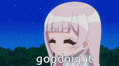 Cartoon Girl Saying Goodnight Under Starry Sky GIF