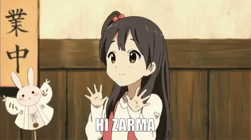 Cartoon Girl Saying Hi Zarma Beside Bunny